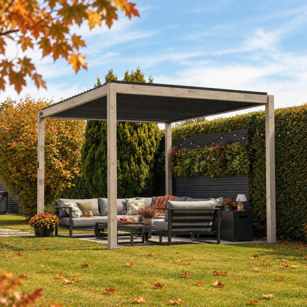 Titan 3m Square Aluminium Pergola with Woodlook