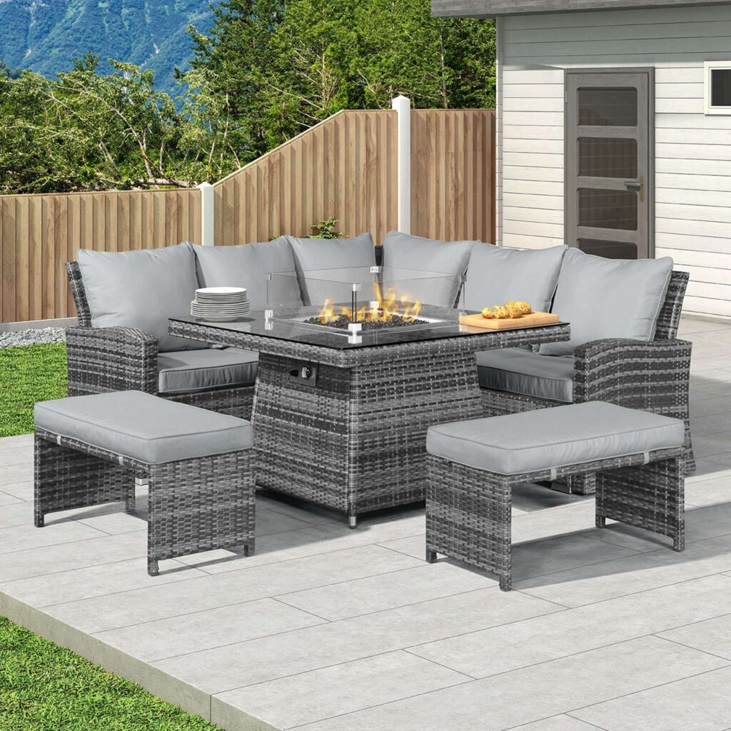 Nova – Compact Cambridge Rattan Corner Dining Set with Gas Firepit ...