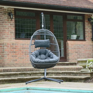 Holly Folding Single Hanging Egg Chair – Dark Grey Rattan – Crownhill