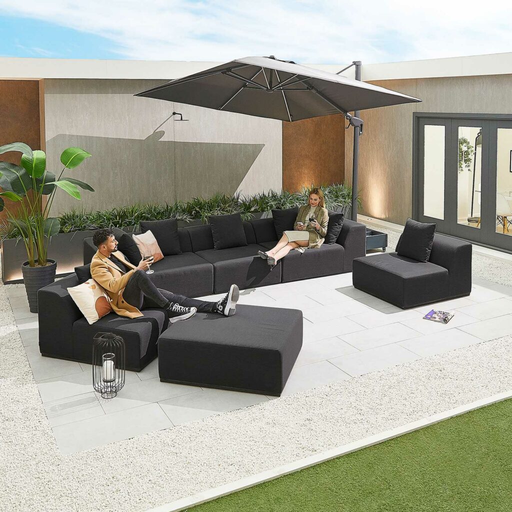 Nova Buddha Sunbrella All Weather Fabric Garden Sofa in Dark Grey