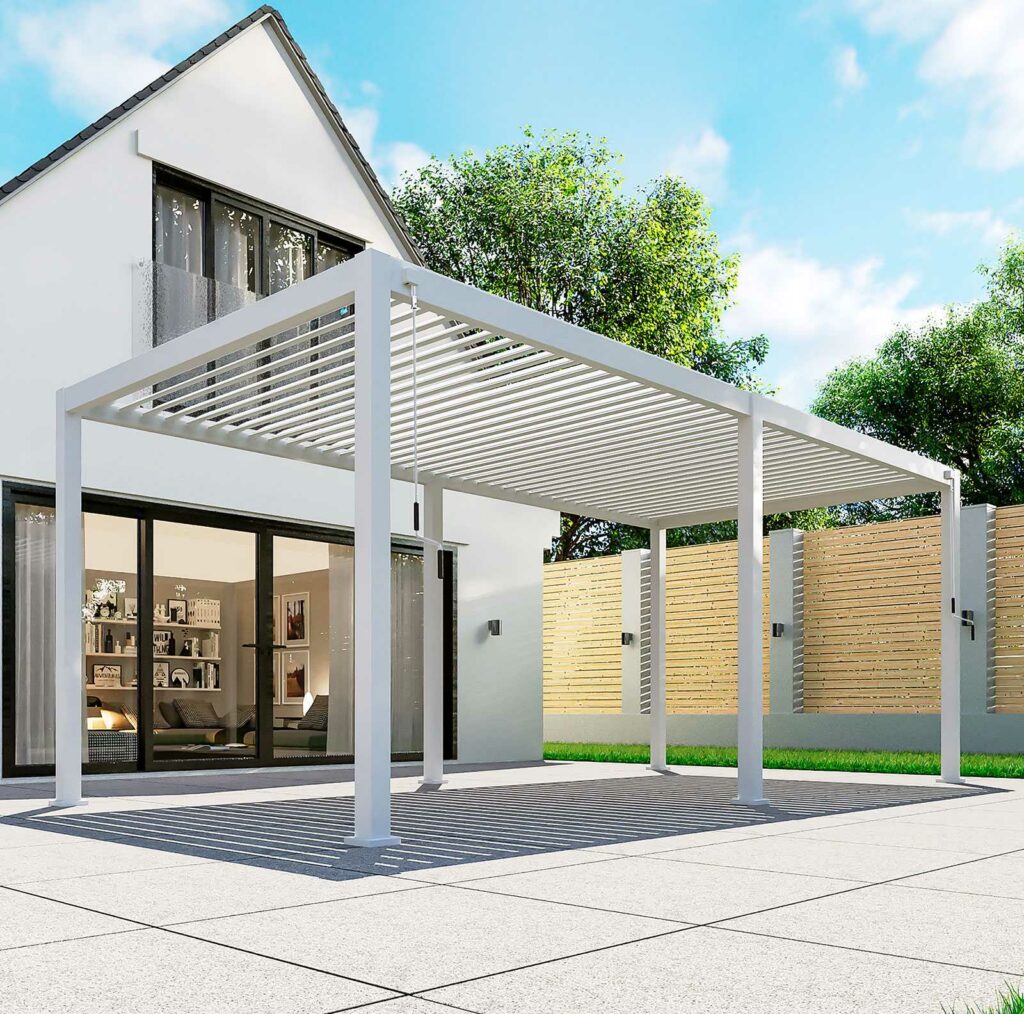 Nova Titan Aluminium Pergola inc Louvred Roof in White