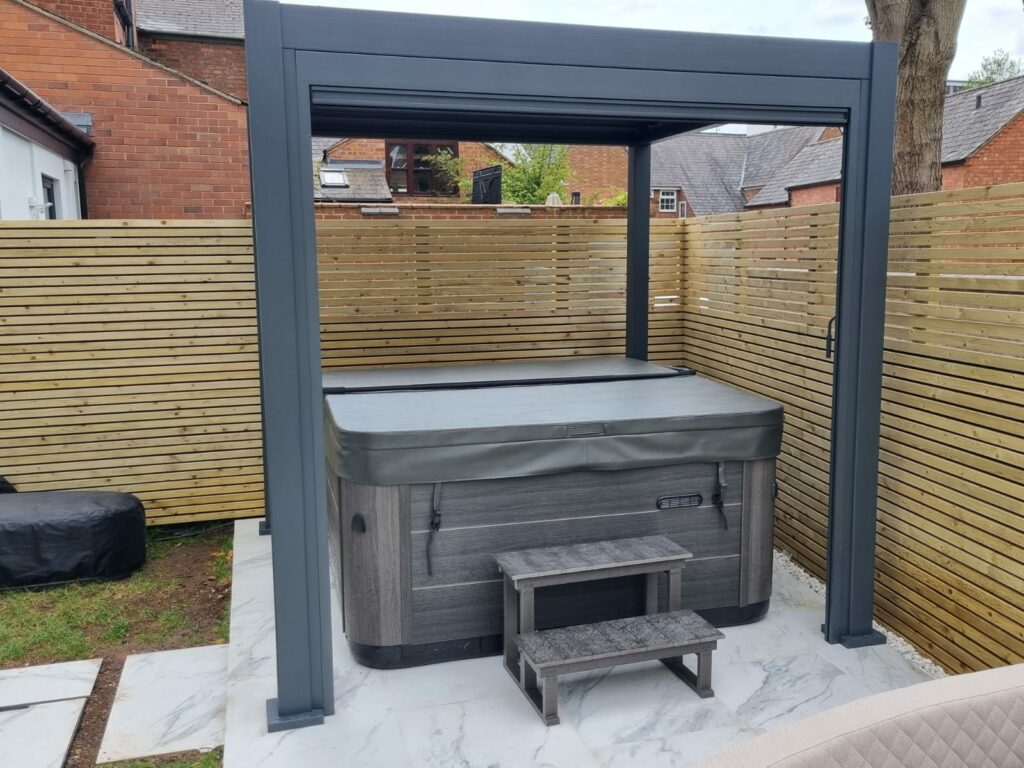 Metal pergola for hot tub